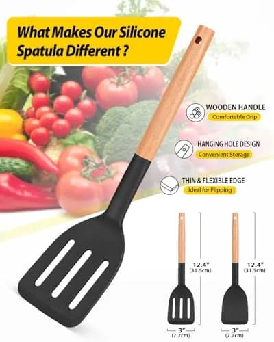 BUNDLEPRO Silicone Spatula & Slotted Turner Set, 2 Pack, Black | Heat Resistant to 230°C thumbnail 2
