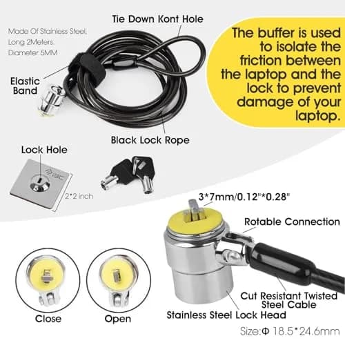 I3C Security Cable Lock 2.04m (6.5ft) with Anchor Plate, 10-Pack | Anti-Theft Combination Lock for Laptops, Tablets, Monitors thumbnail 2
