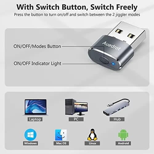 AUEDROT Mouse Jiggler Gray USB Mouse Mover with 2 Jiggle Modes | Keep Computer Awake thumbnail 5