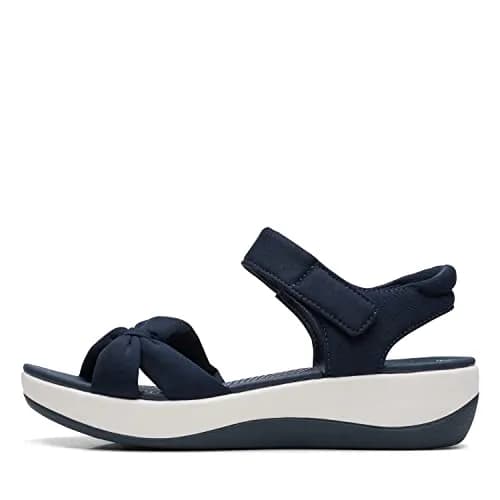 Clarks Women's Arla Shore Flat Sandal Navy Textile 7 | Casual Comfort thumbnail 1