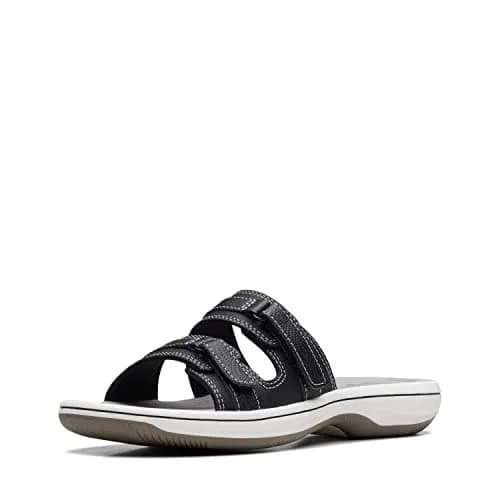 Clarks Cloudsteppers Women's Breeze Piper Slide Sandal Black Synthetic 8 Medium US | Beach-Strolling Comfort thumbnail 1
