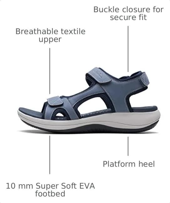 Clarks Mira Bay Flat Sandal 11 Medium US | Denim Blue Textile, Platform Heel thumbnail 3