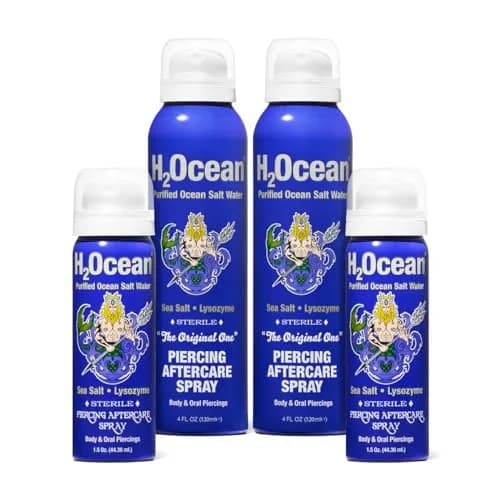 H2Ocean Piercing Aftercare Spray Bundle | 2x 4oz & 2x 1.5oz Bottles | Fast Healing for Ear, Nose, Body Piercings thumbnail 1