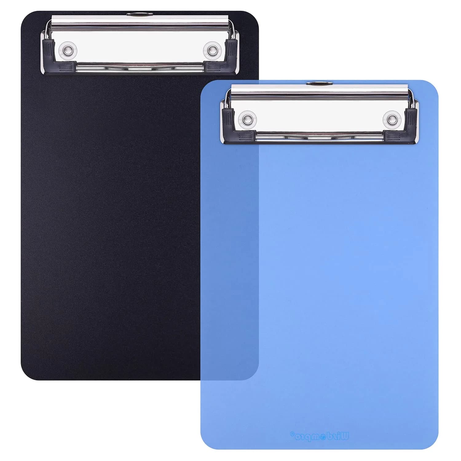 Wisdompro 2 Pack Mini Clipboards 4x6 Small Clip Board Transparent/Orange | Compact, Durable & Multi-purpose — Black/Blue / 4.7 x 7.3 inches