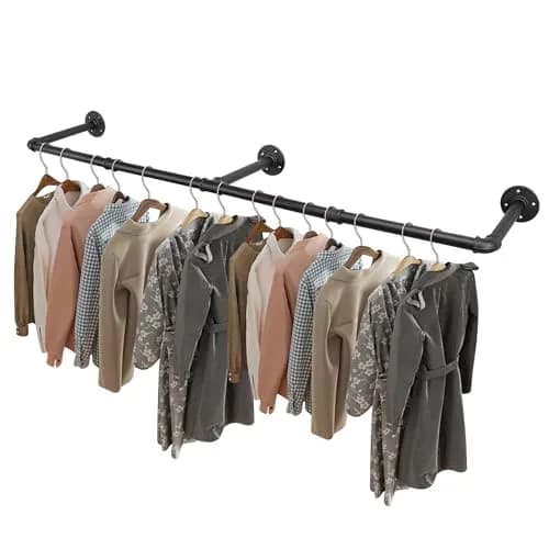 Livabber Industrial Pipe Clothes Rack 127 cm (50 Inch) | Rustic Wall Mounted Garment Rack for Bedroom, Closet thumbnail 1