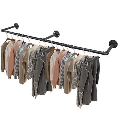 Livabber Industrial Pipe Clothes Rack 152 cm (60 Inch) | Heavy Duty Wall Mounted Garment Bar for Bedroom, Closet thumbnail 1