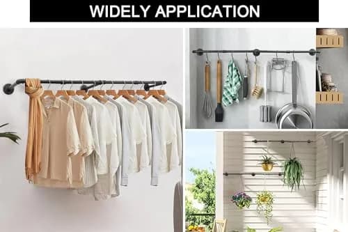 Livabber Industrial Pipe Clothes Rack 152 cm (60 Inch) | Heavy Duty Wall Mounted Garment Bar for Bedroom, Closet thumbnail 5