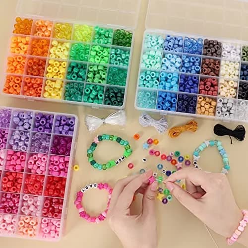 QUEFE 72 Colors 4700pcs 9mm Pony Beads Bracelet Kit Kandi Bead | Modern Acrylic Craft Beads for Jewelry Making thumbnail 4