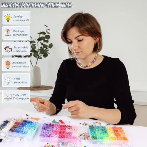 QUEFE 72 Colors 4700pcs 9mm Pony Beads Bracelet Kit Kandi Bead | Modern Acrylic Craft Beads for Jewelry Making thumbnail 7