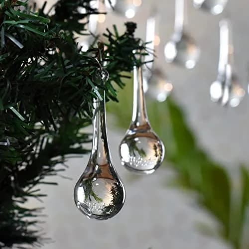 Indian Shelf Clear Glass Teardrop Christmas Ornaments 20 Piece Set | Vintage Style Hanging Decor thumbnail 3