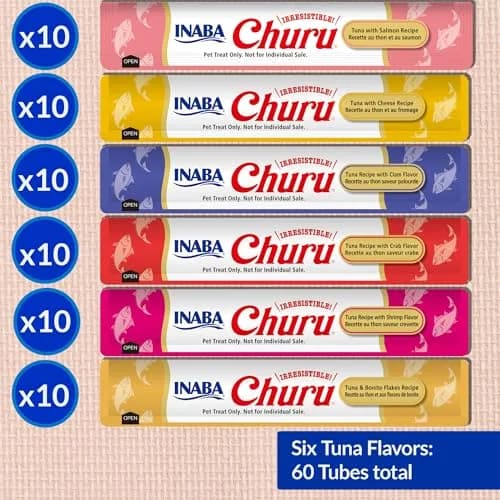 INABA Churu Cat Treats 60 Tubes | Creamy Lickable Purée with Green Tea & Taurine (0.5 Oz Each) thumbnail 6