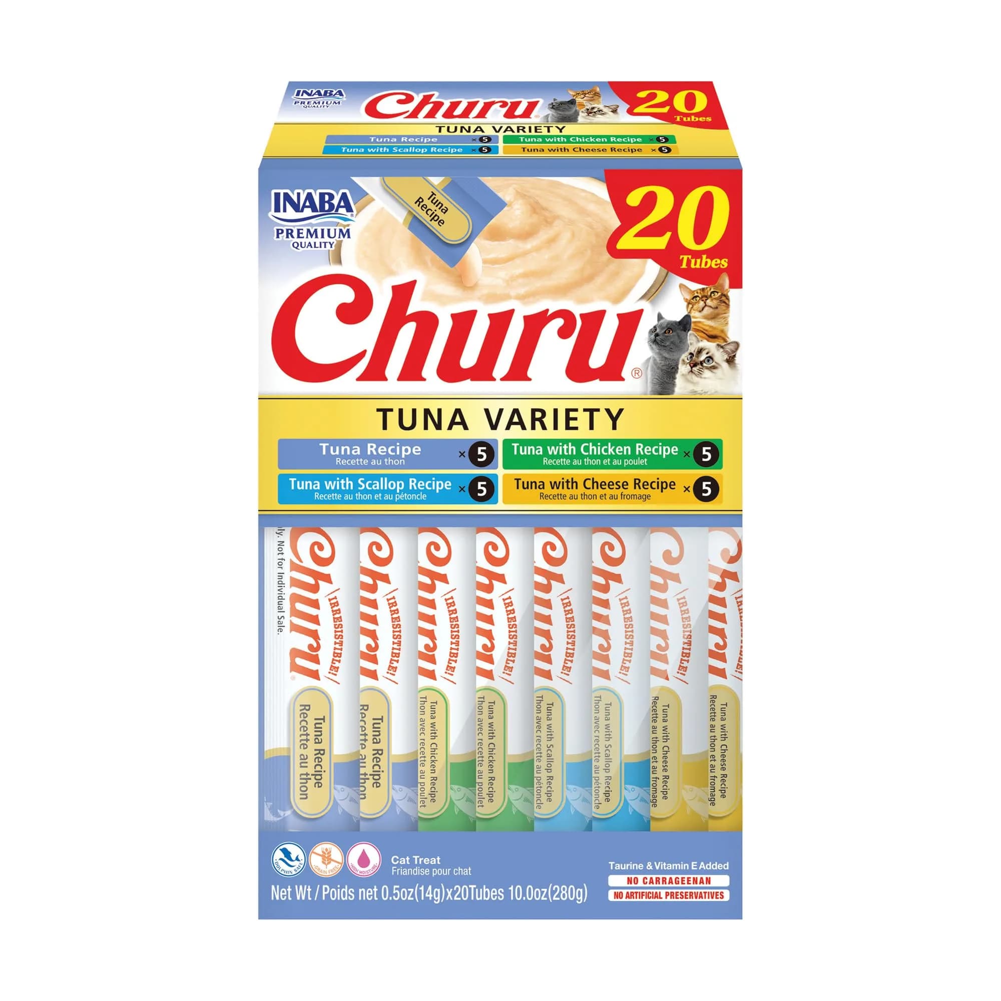 INABA Churu Cat Treats Tuna Variety Box 20 Tubes | High Moisture, Low Calorie Lickable Purée