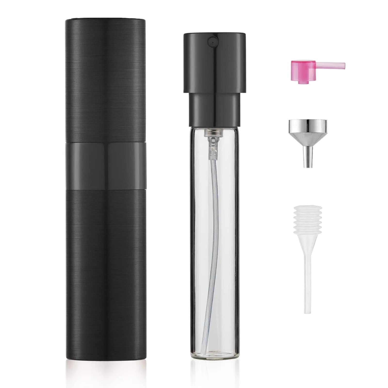 LISAPACK 8ml (0.27 Fl Oz) Refillable Perfume Travel Bottle | Twist-Up Atomizer Sprayer — Black