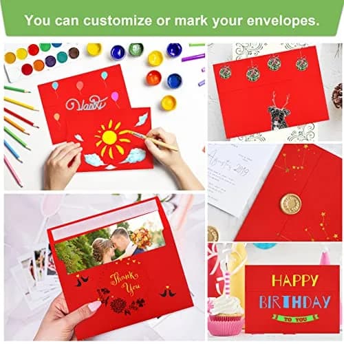 Joyberg Red A7 Envelopes (5.25x7.25in) | Self Seal Greeting Card Envelopes for Invitations thumbnail 5