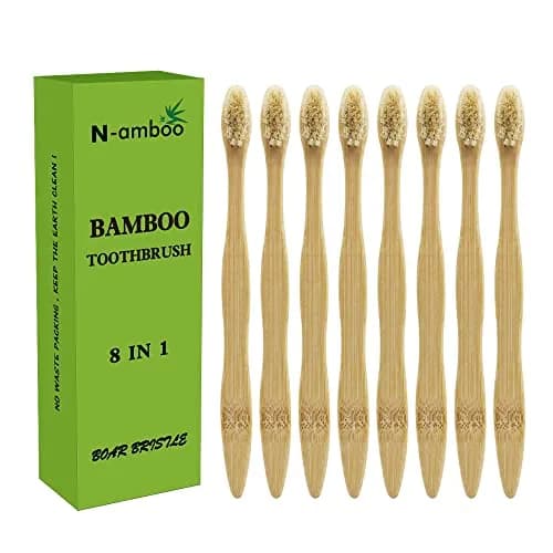 N-amboo Bamboo Toothbrush with Boar Bristles, Pack of 8 | Biodegradable & Natural thumbnail 1