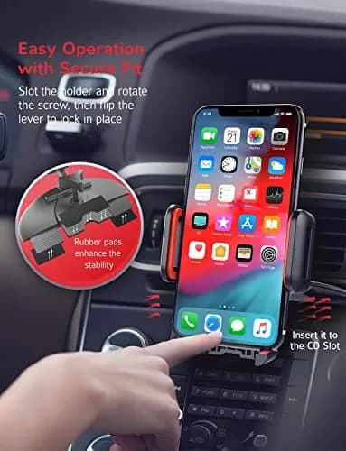 VSSMSSA Cell Phone Holder for Car, CD Slot Mount, One-Handed Operation, Compatible with iPhone14 13 12 Mini 11 Pro XR XS MAX Galaxy S20 S20+ S10 Red | Adjustable 4"-6.8" thumbnail 4