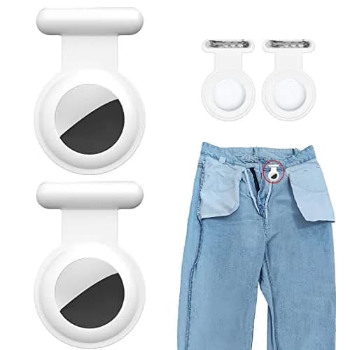 Fzemnn Silicone AirTag Holder Case for Kids & Pets, 2 Pack White | Hidden Pin Design for Secure Attachment thumbnail 1