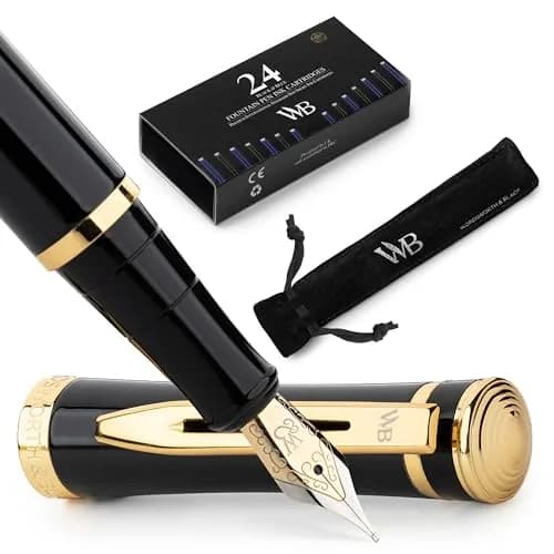 Wordsworth & Black Luxury Fountain Pen Set Medium Nib Black Gold Finish Pouch | Smooth Ink Flow thumbnail 1