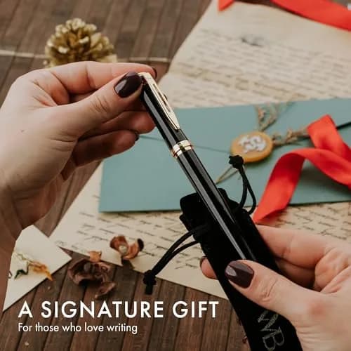 Wordsworth & Black Luxury Fountain Pen Set Medium Nib Black Gold Finish Pouch | Smooth Ink Flow thumbnail 7