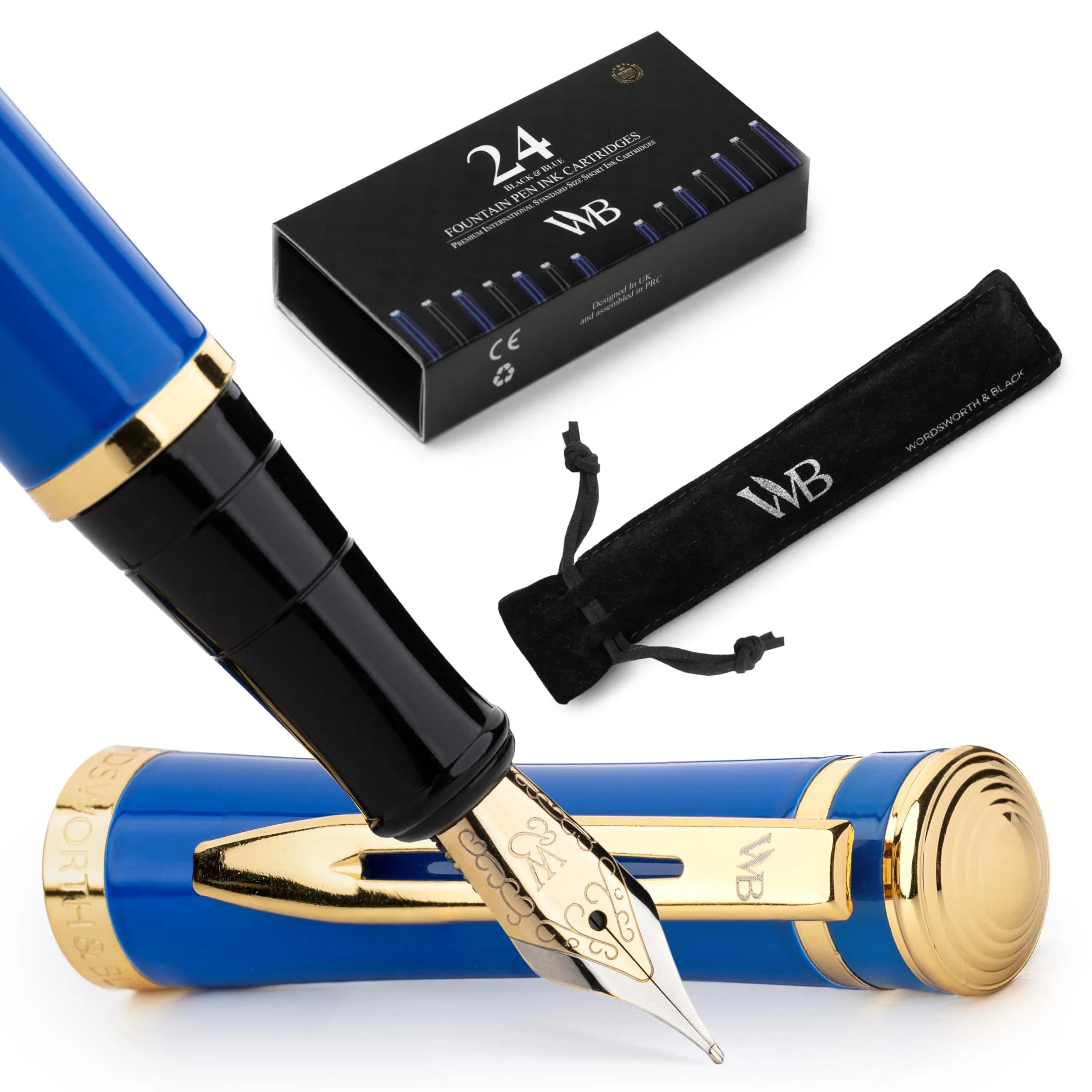 Wordsworth & Black Luxury Fountain Pen Set with Medium Nib, Racing Green | Smooth Ink Flow for Writing — Imperial Blue / Medium Nib