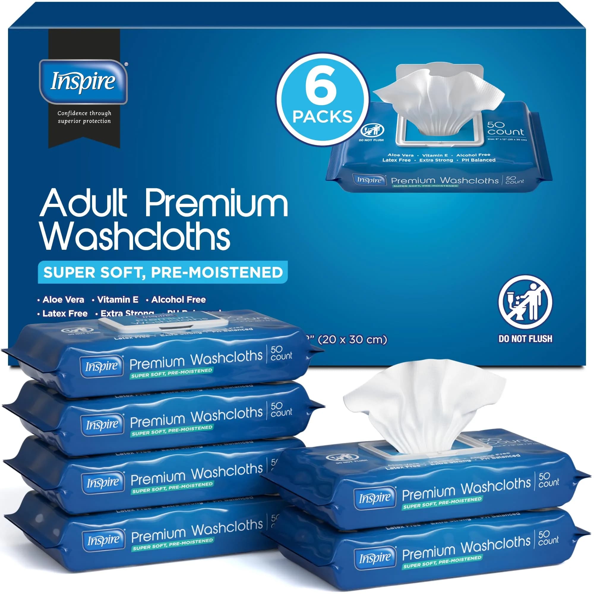 Inspire Adult Wet Wipes, 300 Count | Hypoallergenic Cleansing Cloths for Elderly Care