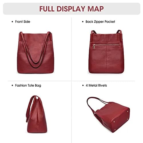 Kattee Genuine Leather Tote Handbag for Women (Wine Red) | Soft Top Grain Pebbled Cowhide Leather with Gold Hardware thumbnail 7