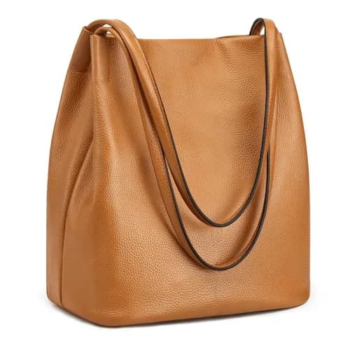 Kattee Genuine Leather Tote Handbag for Women (Brown) | Soft Pebbled Cowhide with Magnetic Snap Closure thumbnail 1
