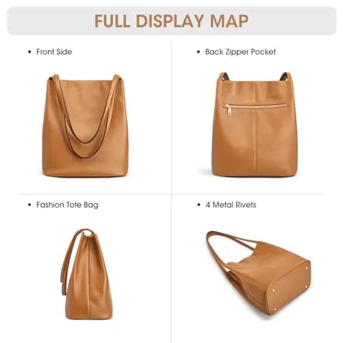 Kattee Genuine Leather Tote Handbag for Women (Brown) | Soft Pebbled Cowhide with Magnetic Snap Closure thumbnail 6
