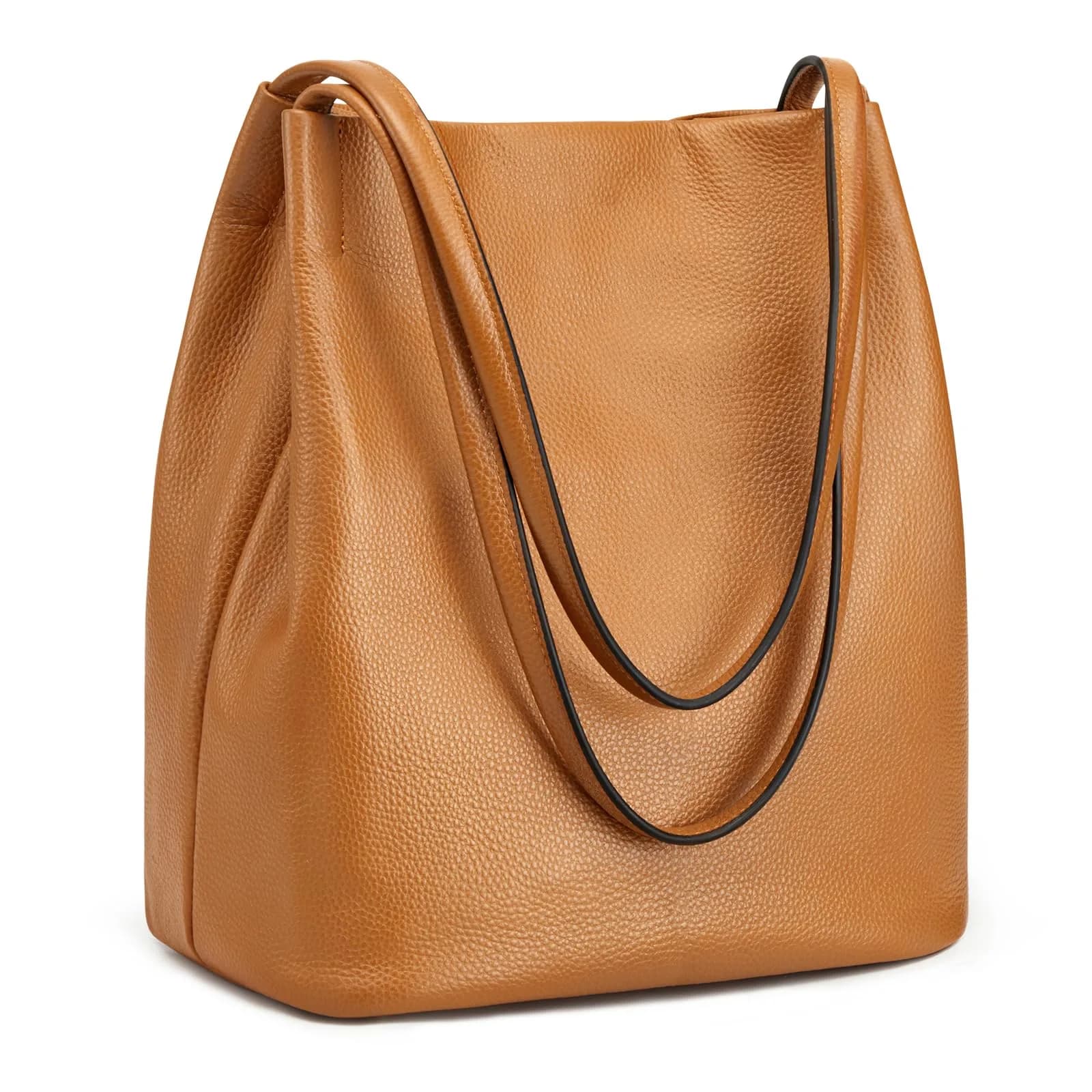 Kattee Genuine Leather Tote Handbag for Women Medium Black | Top Grain Pebbled Cowhide Leather with Gold Hardware — Brown