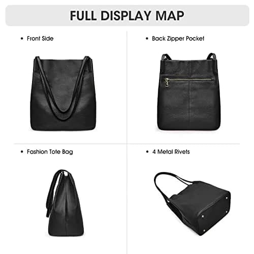 Kattee Genuine Leather Tote Handbag for Women Medium Black | Top Grain Pebbled Cowhide Leather with Gold Hardware thumbnail 6