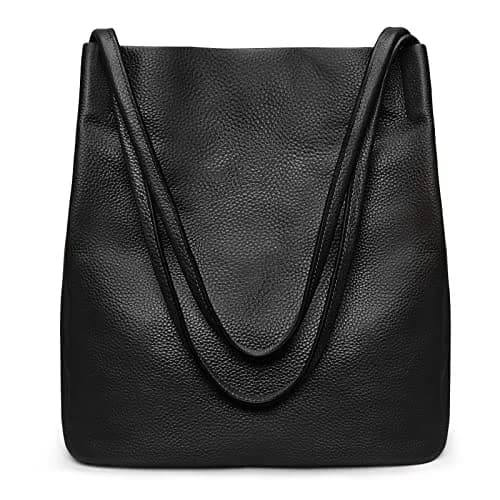 Kattee Genuine Leather Tote Handbag for Women Medium Black | Top Grain Pebbled Cowhide Leather with Gold Hardware thumbnail 7
