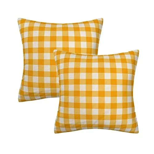 AHAHM Yellow and White Buffalo Check Plaid Throw Pillow Cover 45x45cm (18x18 Inch) Set of 2 | Farmhouse Decorative Cushion Case thumbnail 1