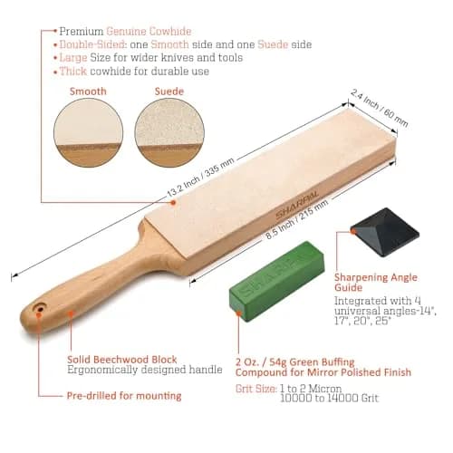 SHARPAL 205H Double-Sided Leather Strop Kit 33.5cm (13.2") | Genuine Cowhide for Razor-Sharp Edges thumbnail 2