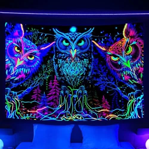 JAWO Blacklight Tapestry UV Reactive Owl Forest Art Poster 71x60 Inch | Glows Under Blacklight thumbnail 2