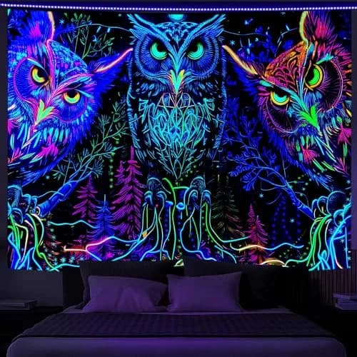 JAWO Blacklight Tapestry UV Reactive Owl Forest Art Poster 71x60 Inch | Glows Under Blacklight thumbnail 3