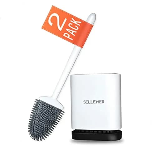 Sellemer Silicone Toilet Brush with Ventilation Holder, 2 Pack Pearl White | Cleans Under Rim, Dries Faster thumbnail 1