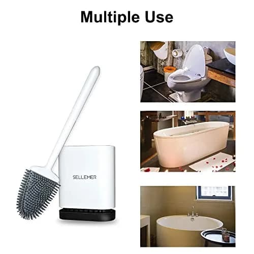 Sellemer Silicone Toilet Brush with Ventilation Holder, 2 Pack Pearl White | Cleans Under Rim, Dries Faster thumbnail 7