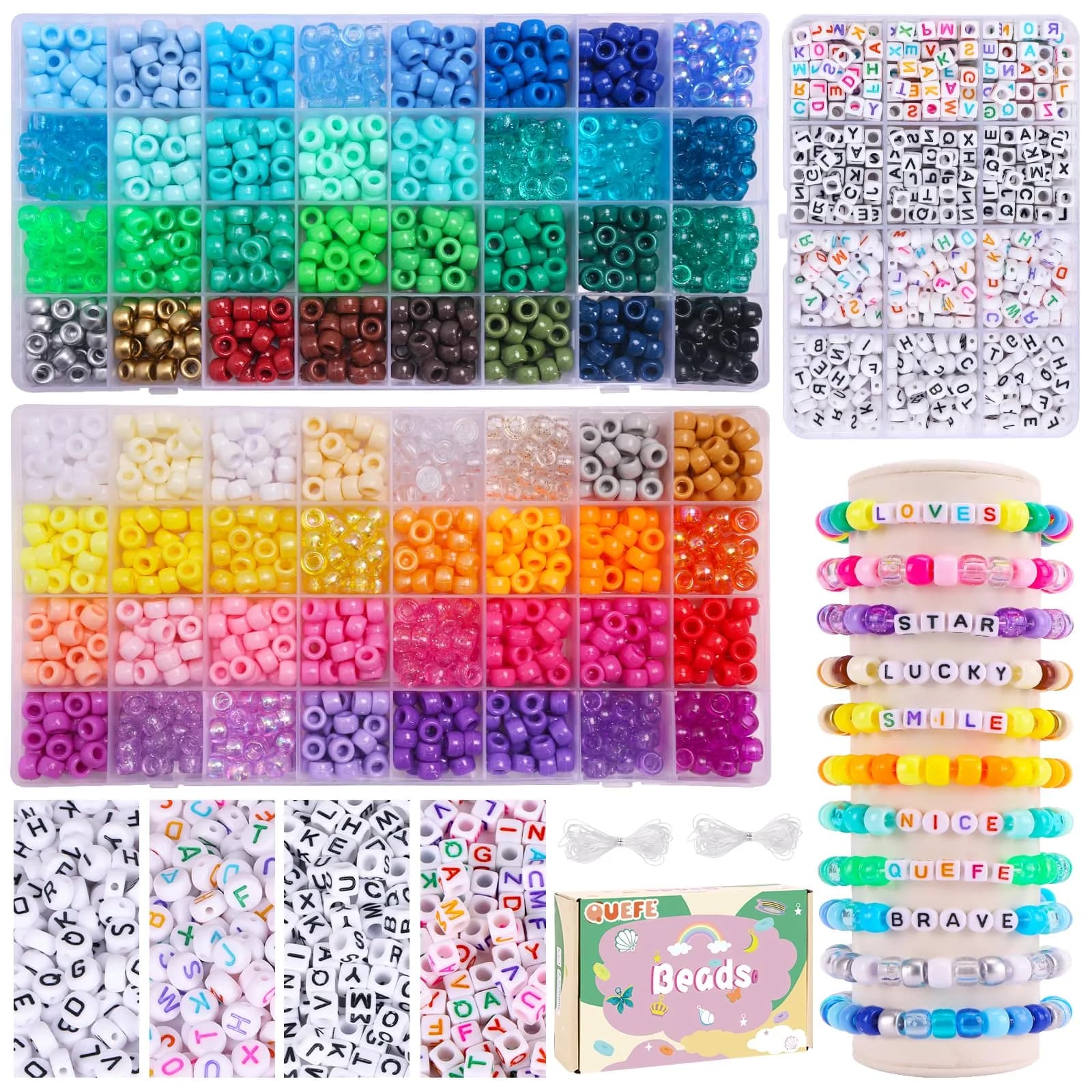 QUEFE 64 Colors 2350pcs Pony Beads Bracelet Making Kit | Rainbow Kandi Friendship Bracelet Kit