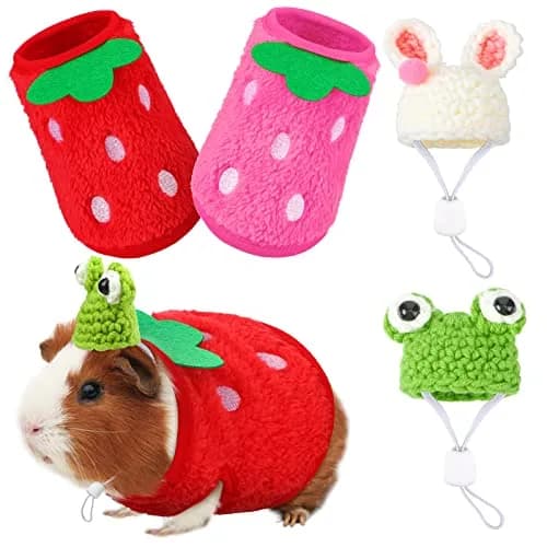Mixweer Guinea Pig Accessories 2 Mini Hats & 2 Clothes | Adjustable Strap, Cozy & Cute thumbnail 1