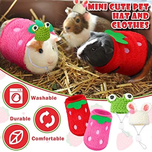 Mixweer Guinea Pig Accessories 2 Mini Hats & 2 Clothes | Adjustable Strap, Cozy & Cute thumbnail 4