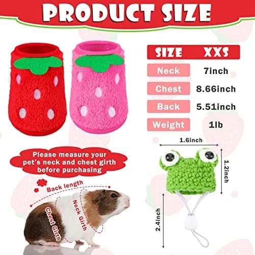 Mixweer Guinea Pig Accessories 2 Mini Hats & 2 Clothes | Adjustable Strap, Cozy & Cute thumbnail 2