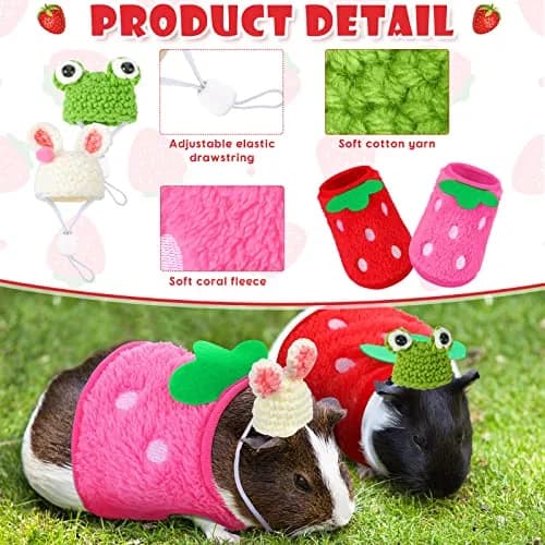 Mixweer Guinea Pig Accessories 2 Mini Hats & 2 Clothes | Adjustable Strap, Cozy & Cute thumbnail 3