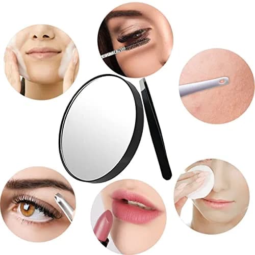 TTSAM 10X Magnifying Makeup Mirror with Tweezers & Suction Cups | 10.9 cm (4.3 inches) Round Black thumbnail 5