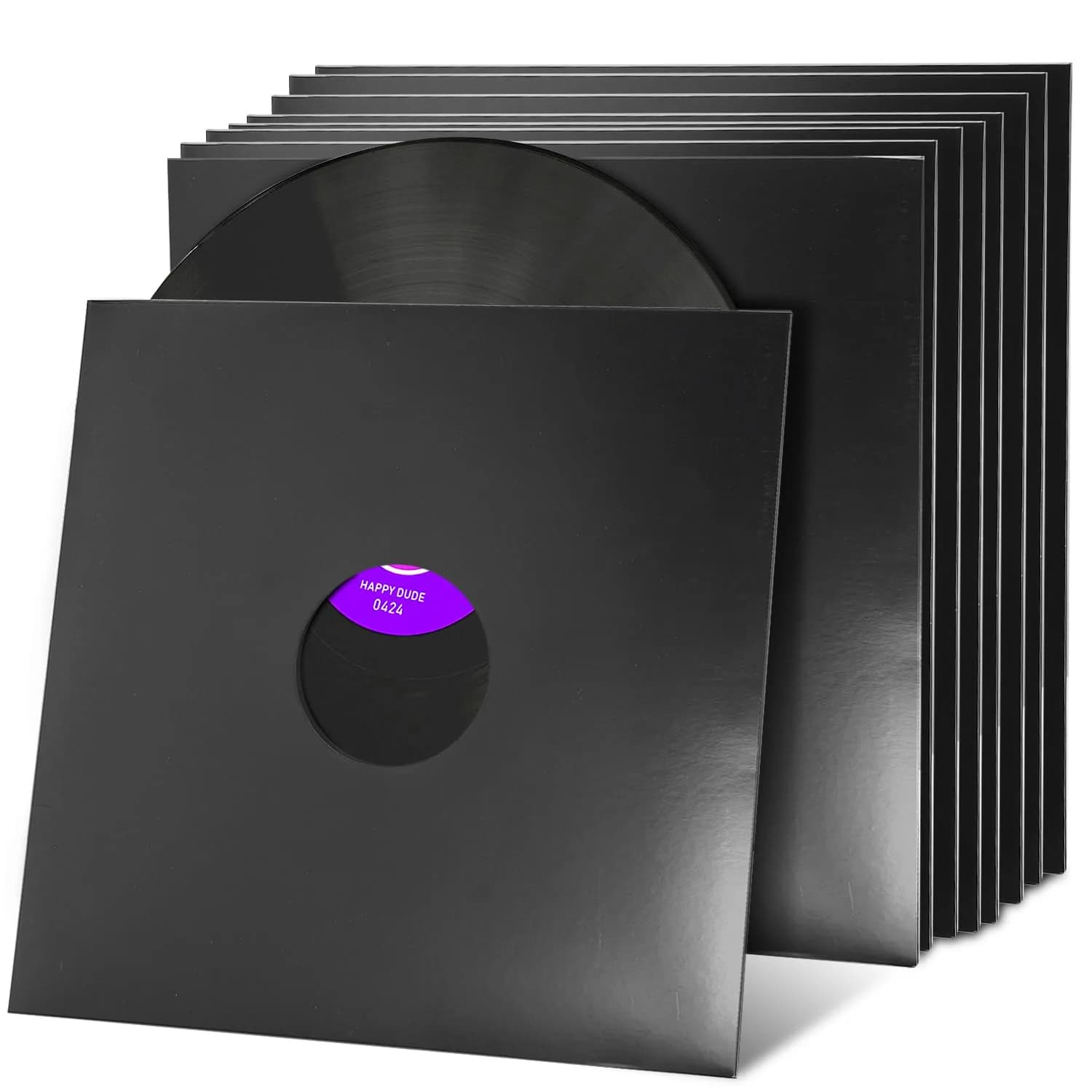 Facmogu 10PCS 12-inch Vinyl Record Sleeves 30.48cm (12 inch) | Acid-Free Cardboard LP Covers for 33 RPM Records — Glossy Black
