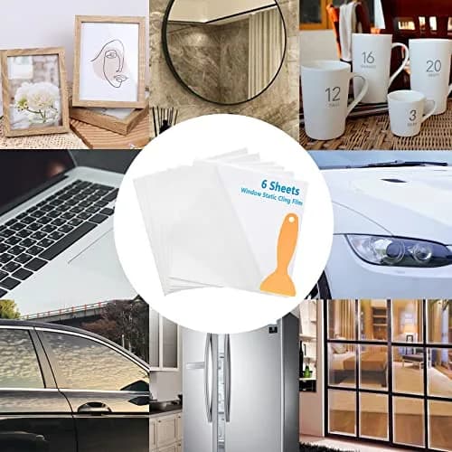PUSNMI Clear Static Cling Film 6 Sheets | Reusable Adhesive-Free Window Decals for Cars thumbnail 5
