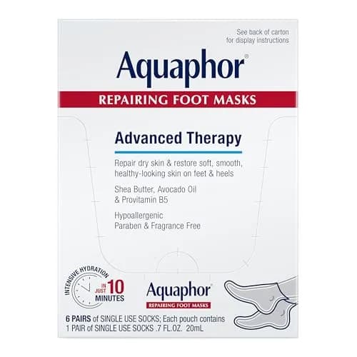 Aquaphor Advanced Therapy Repairing Foot Masks, 6 Masks x 0.7 Fl Oz | Hydrating, Fragrance-Free for Dry Feet thumbnail 1