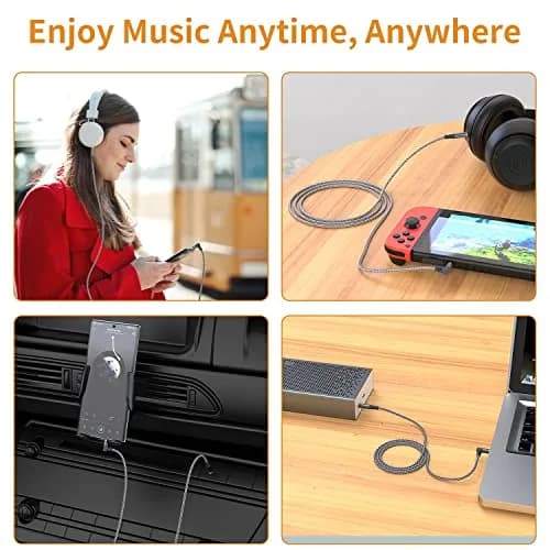 MCSPER 2 Pack 10ft (3.05m) 90 Degree Right Angle Aux Cable | Braided 3.5mm Stereo Audio Cord for Car, Speakers, Smartphones thumbnail 7