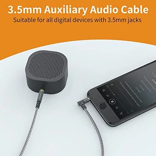MCSPER 2 Pack 3.3ft (1m) Right Angle Aux Cable | Tangle-Free Nylon Braided 3.5mm Stereo Audio Cable for Car, Speakers, Headphones thumbnail 5