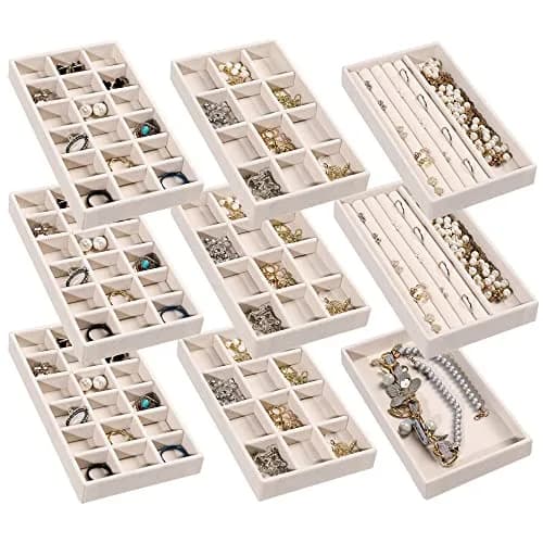 Frebeauty Jewelry Trays for Drawer | Set of 9 Velvet Organizer & Storage thumbnail 1