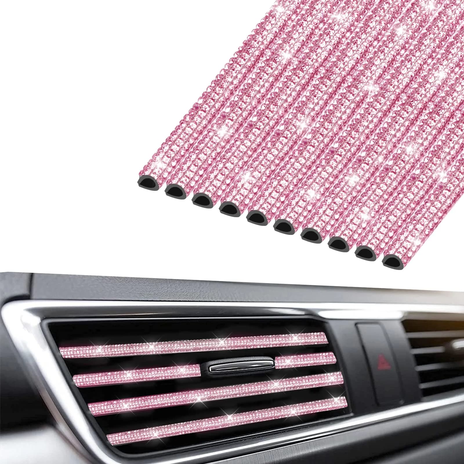 INSAUTO Bling Car Air Vent Outlet Trim Strip 10pcs Pink | Sparkle Up Your Car Interior - main product image